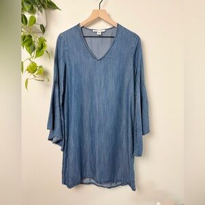 KAREN by Karen Kane Tencel Chambray Dress Blue V Neck Bell Sleeve Boho Small
